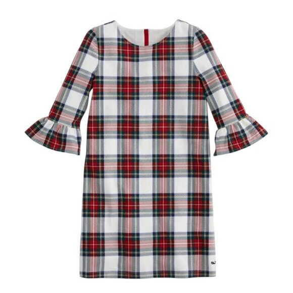 Vineyard Vines Girls Ruffle Sleeve Tartan Plaid Dress S (7–8) Marshmallow - Picture 1 of 13